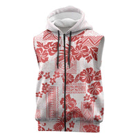 Vintage Hawaii Sleeveless Zip Hoodie Hibiscus Tapa Tribal With Hawaiian Quilt Pattern Red LT9 Red - Polynesian Pride