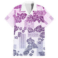 Vintage Hawaii Family Matching Off Shoulder Maxi Dress and Hawaiian Shirt Hibiscus Tapa Tribal With Hawaiian Quilt Pattern Violet LT9 Dad's Shirt - Short Sleeve Violet - Polynesian Pride