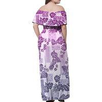 Vintage Hawaii Family Matching Off Shoulder Maxi Dress and Hawaiian Shirt Hibiscus Tapa Tribal With Hawaiian Quilt Pattern Violet LT9 - Polynesian Pride