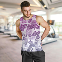 Vintage Hawaii Men Tank Top Hibiscus Tapa Tribal With Hawaiian Quilt Pattern Violet LT9 - Polynesian Pride