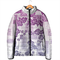 Vintage Hawaii Padded Jacket Hibiscus Tapa Tribal With Hawaiian Quilt Pattern Violet - Polynesian Pride
