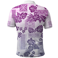 Vintage Hawaii Polo Shirt Hibiscus Tapa Tribal With Hawaiian Quilt Pattern Violet LT9 - Polynesian Pride