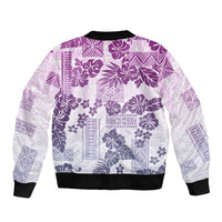 Vintage Hawaii Sleeve Zip Bomber Jacket Hibiscus Tapa Tribal With Hawaiian Quilt Pattern Violet LT9 - Polynesian Pride