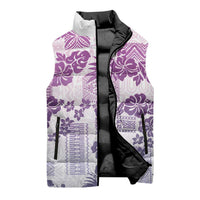 Vintage Hawaii Sleeveless Puffer Jacket Hibiscus Tapa Tribal With Hawaiian Quilt Pattern Violet - Polynesian Pride