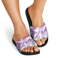 Vintage Hawaii Slide Sandals Hibiscus Tapa Tribal With Hawaiian Quilt Pattern Violet - Polynesian Pride