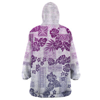 Vintage Hawaii Wearable Blanket Hoodie Hibiscus Tapa Tribal With Hawaiian Quilt Pattern Violet LT9 - Polynesian Pride