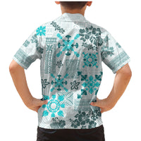 Hawaii Tapa Tribal Family Matching Mermaid Dress and Hawaiian Shirt With Hawaiian Quilt Pattern Aqua LT9 - Polynesian Pride