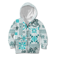 Hawaii Tapa Tribal Kid Hoodie With Hawaiian Quilt Pattern Aqua LT9 - Polynesian Pride