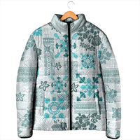 Hawaii Tapa Tribal Padded Jacket With Hawaiian Quilt Pattern Aqua - Polynesian Pride