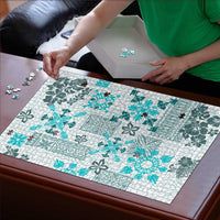 Hawaii Tapa Tribal Puzzle With Hawaiian Quilt Pattern Aqua - Polynesian Pride