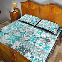 Hawaii Tapa Tribal Quilt Bed Set With Hawaiian Quilt Pattern Aqua LT9 - Polynesian Pride