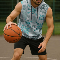 Hawaii Tapa Tribal Sleeveless Hoodie With Hawaiian Quilt Pattern Aqua - Polynesian Pride