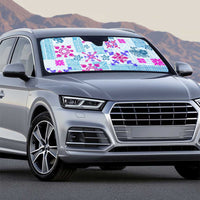 Hawaii Tapa Tribal Auto Sun Shade With Hawaiian Quilt Pattern Blue - Polynesian Pride