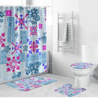 Hawaii Tapa Tribal Bathroom Set With Hawaiian Quilt Pattern Blue - Polynesian Pride
