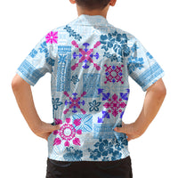 Hawaii Tapa Tribal Kid Hawaiian Shirt With Hawaiian Quilt Pattern Blue LT9 - Polynesian Pride
