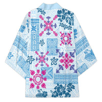 Hawaii Tapa Tribal Kimono With Hawaiian Quilt Pattern Blue LT9 - Polynesian Pride