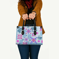 Hawaii Tapa Tribal Leather Bag With Hawaiian Quilt Pattern Blue - Polynesian Pride