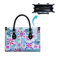 Hawaii Tapa Tribal Leather Bag With Hawaiian Quilt Pattern Blue - Polynesian Pride