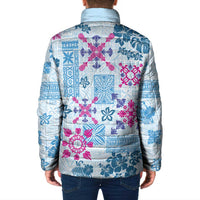 Hawaii Tapa Tribal Padded Jacket With Hawaiian Quilt Pattern Blue - Polynesian Pride