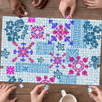 Hawaii Tapa Tribal Puzzle With Hawaiian Quilt Pattern Blue - Polynesian Pride