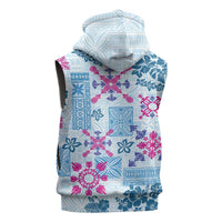 Hawaii Tapa Tribal Sleeveless Zip Hoodie With Hawaiian Quilt Pattern Blue - Polynesian Pride