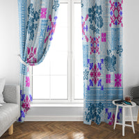 Hawaii Tapa Tribal Window Curtain With Hawaiian Quilt Pattern Blue LT9 - Polynesian Pride