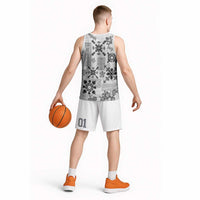 Hawaii Tapa Tribal Basketball Jersey With Hawaiian Quilt Pattern Black - Polynesian Pride