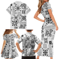 Hawaii Tapa Tribal Family Matching Short Sleeve Bodycon Dress and Hawaiian Shirt With Hawaiian Quilt Pattern Black LT9 - Polynesian Pride