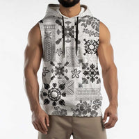 Hawaii Tapa Tribal Sleeveless Hoodie With Hawaiian Quilt Pattern Black - Polynesian Pride