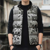 Hawaii Tapa Tribal Sleeveless Puffer Jacket With Hawaiian Quilt Pattern Black - Polynesian Pride