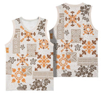 Hawaii Tapa Tribal Basketball Jersey With Hawaiian Quilt Pattern Gold - Polynesian Pride