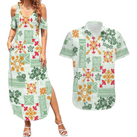 Hawaii Tapa Tribal Couples Matching Summer Maxi Dress and Hawaiian Shirt With Hawaiian Quilt Pattern Green LT9 Green - Polynesian Pride
