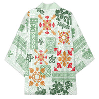 Hawaii Tapa Tribal Kimono With Hawaiian Quilt Pattern Green LT9 - Polynesian Pride