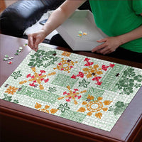Hawaii Tapa Tribal Puzzle With Hawaiian Quilt Pattern Green LT9 - Polynesian Pride