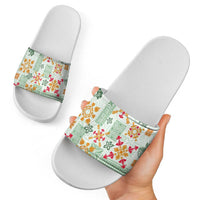 Hawaii Tapa Tribal Slide Sandals With Hawaiian Quilt Pattern Green LT9 - Polynesian Pride