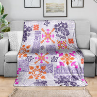 Hawaii Tapa Tribal Blanket With Hawaiian Quilt Pattern Violet LT9 - Polynesian Pride