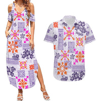 Hawaii Tapa Tribal Couples Matching Summer Maxi Dress and Hawaiian Shirt With Hawaiian Quilt Pattern Violet LT9 Violet - Polynesian Pride