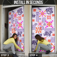 Hawaii Tapa Tribal Door Cover With Hawaiian Quilt Pattern Violet - Polynesian Pride