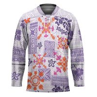 Hawaii Tapa Tribal Hockey Jersey With Hawaiian Quilt Pattern Violet - Polynesian Pride