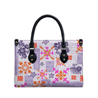 Hawaii Tapa Tribal Leather Bag With Hawaiian Quilt Pattern Violet - Polynesian Pride
