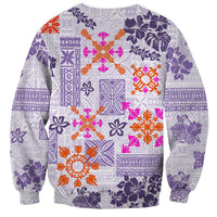 Hawaii Tapa Tribal Sweatshirt With Hawaiian Quilt Pattern Violet LT9 - Polynesian Pride