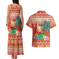 Hawaii Mele Kalikimaka Couples Matching Tank Maxi Dress and Hawaiian Shirt Surfing Santa Funny Christmas