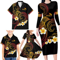 Personalised Papua New Guinea Sepik Family Matching Long Sleeve Bodycon Dress and Hawaiian Shirt Plumeria Floral Tribal Pattern - Polynesian Pride