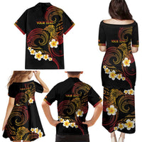Personalised Papua New Guinea Sepik Family Matching Puletasi and Hawaiian Shirt Plumeria Floral Tribal Pattern - Polynesian Pride