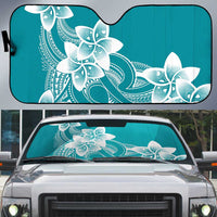 Polynesian Plumeria Flowers Tribal Auto Sun Shade Pacific Tattoo Teal Style - Polynesian Pride