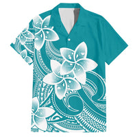 Polynesian Plumeria Flowers Tribal Family Matching Short Sleeve Bodycon Dress and Hawaiian Shirt Pacific Tattoo Teal Style - Polynesian Pride