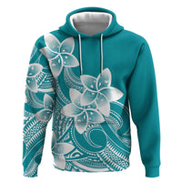 Polynesian Plumeria Flowers Tribal Hoodie Pacific Tattoo Teal Style - Polynesian Pride