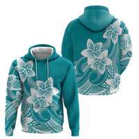 Polynesian Plumeria Flowers Tribal Hoodie Pacific Tattoo Teal Style - Polynesian Pride