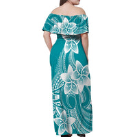 Polynesian Plumeria Flowers Tribal Off Shoulder Maxi Dress Pacific Tattoo Teal Style - Polynesian Pride