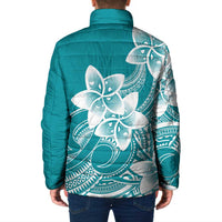 Polynesian Plumeria Flowers Tribal Padded Jacket Pacific Tattoo Teal Style - Polynesian Pride